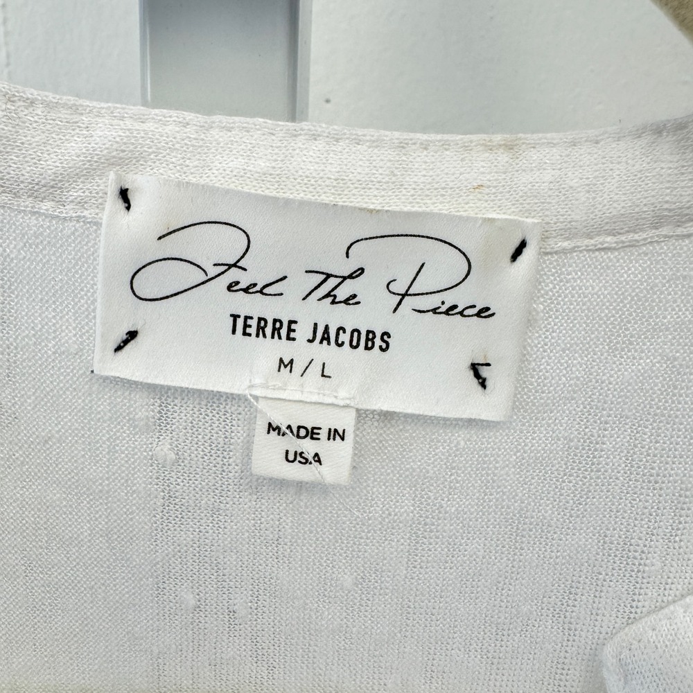 Feel The Piece Terre Jacobs White 100% Linen Deep V-Neck Sleeveless Top M/L - Picture 6 of 10